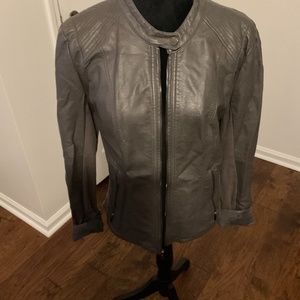 Express Faux Leather Bomber Jacket - Gray - Large